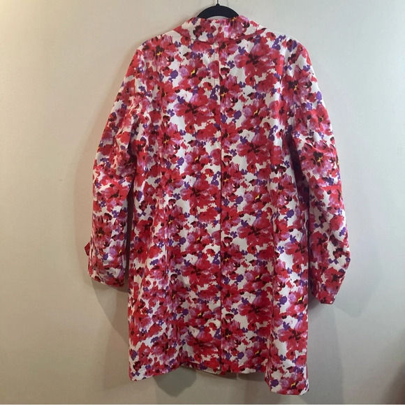 LANDS’ END Sz L Floral Buttoned Pockets Lined Knee  Length Raincoat Trenchcoat - Picture 10 of 14